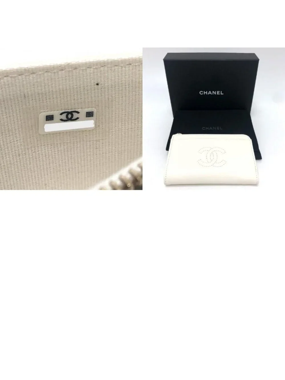Chanel Card Case CC Logo Wallet Coin Purse Caviar Leather White